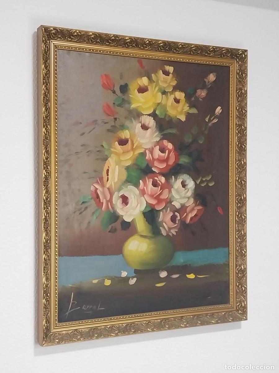 Arte: Bodeg&oacute;n de flores &ndash; &Oacute;leo sobre lienzo firmado, 62x79 cm