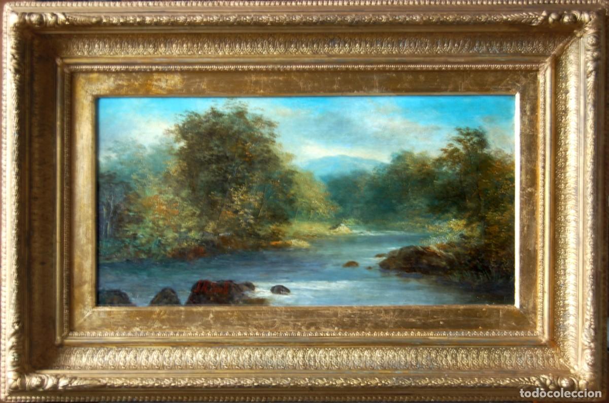Arte: James Herbert Snell. Paisajismo ingl&eacute;s. Oleo sobre tela. Magn&iacute;fico marco dorado de &eacute;poca. s. XIX.