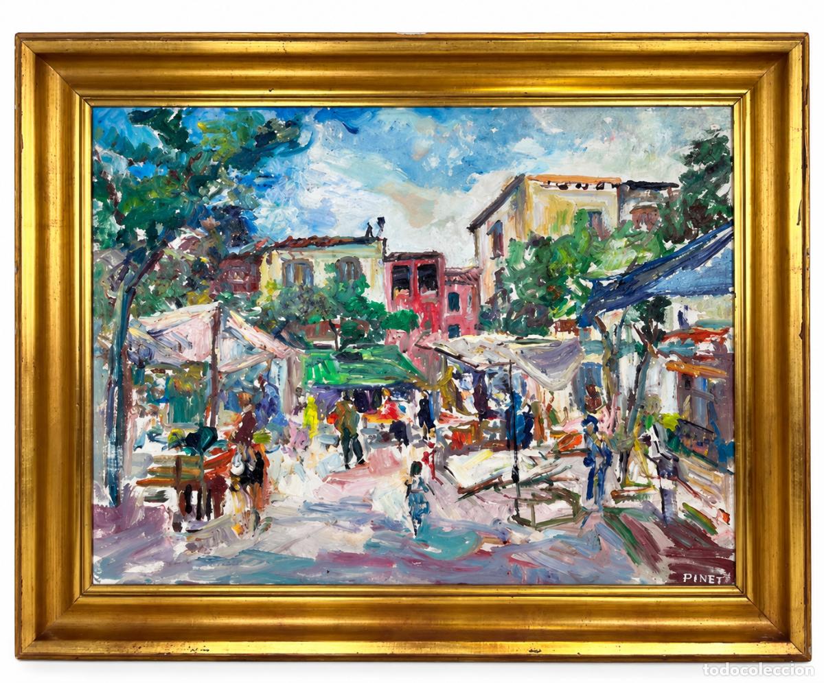 Kunst: ENRIC PINET PAMIES (1912-1974) - PUEBLO CON MERCADO - OLEO LIENZO - 60 X 81 CM