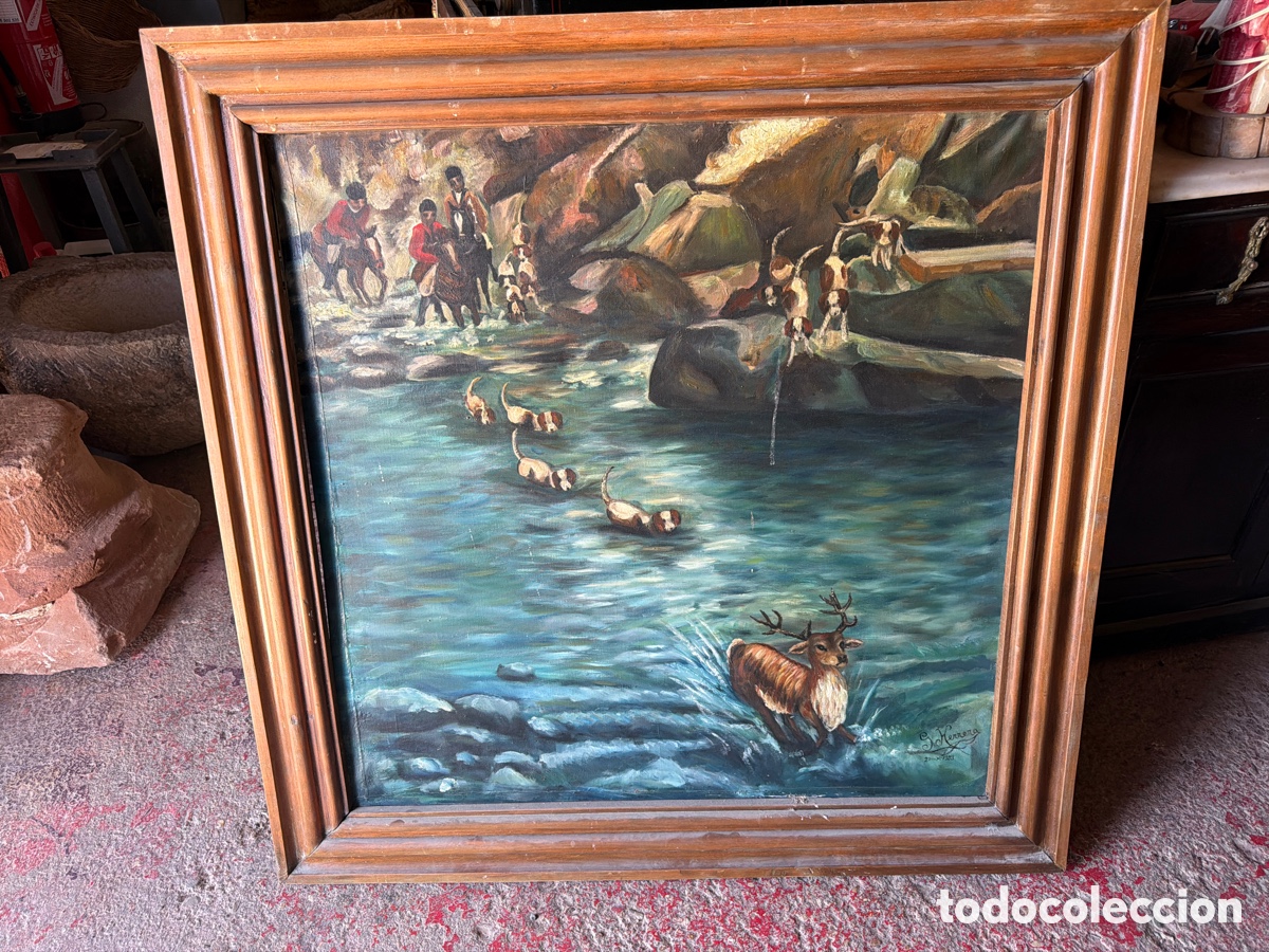 Arte: &oacute;leo sobre lienzo de estilo tradicional que representa una escena de caza