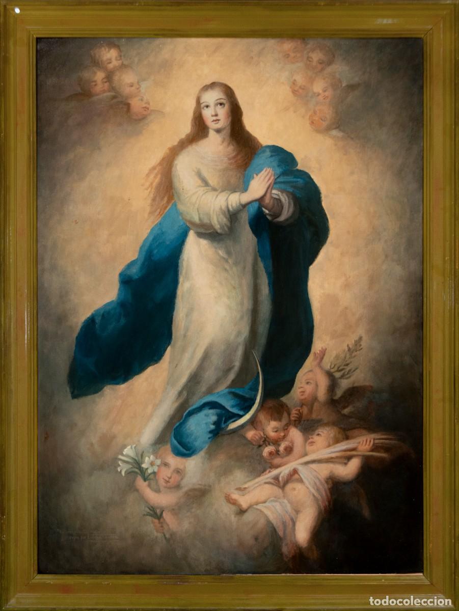 Arte: Inmaculada Concepci&oacute;n, gran &oacute;leo espa&ntilde;ol de tradici&oacute;n murillesca, siglo XIX