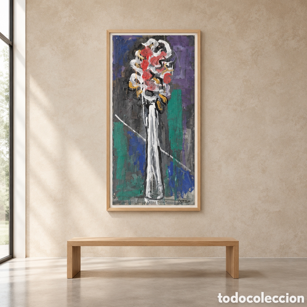 Arte: RAFAEL ALVARADO . MALAGA. OLEO SOBRE CARTON .140 X 59 CM CON MARCO