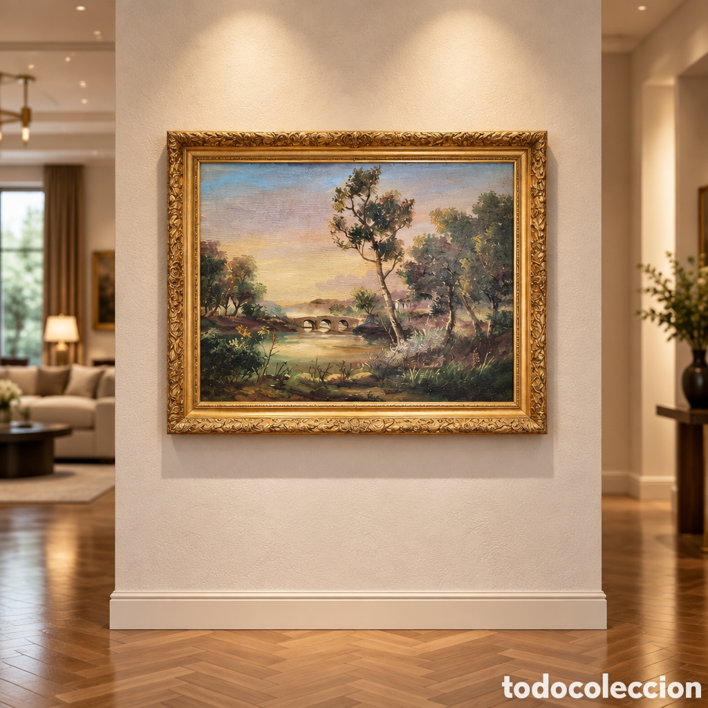 Arte: OLEO SOBRE LIENZO. PAISAJE . FIRMADO JOSE RETAMERO . MEDIDAS CON MARCO 78&times; 67 CM