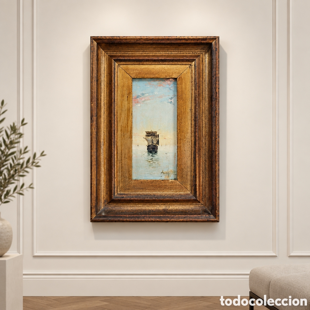 Arte: ENRIQUE FLORIDO BERNILS.1873-1929. MALAGA. MARINA . OLEO SOBRE TABLA SIGLO XIX.MEDIDAS OBRA 26,7&times;11