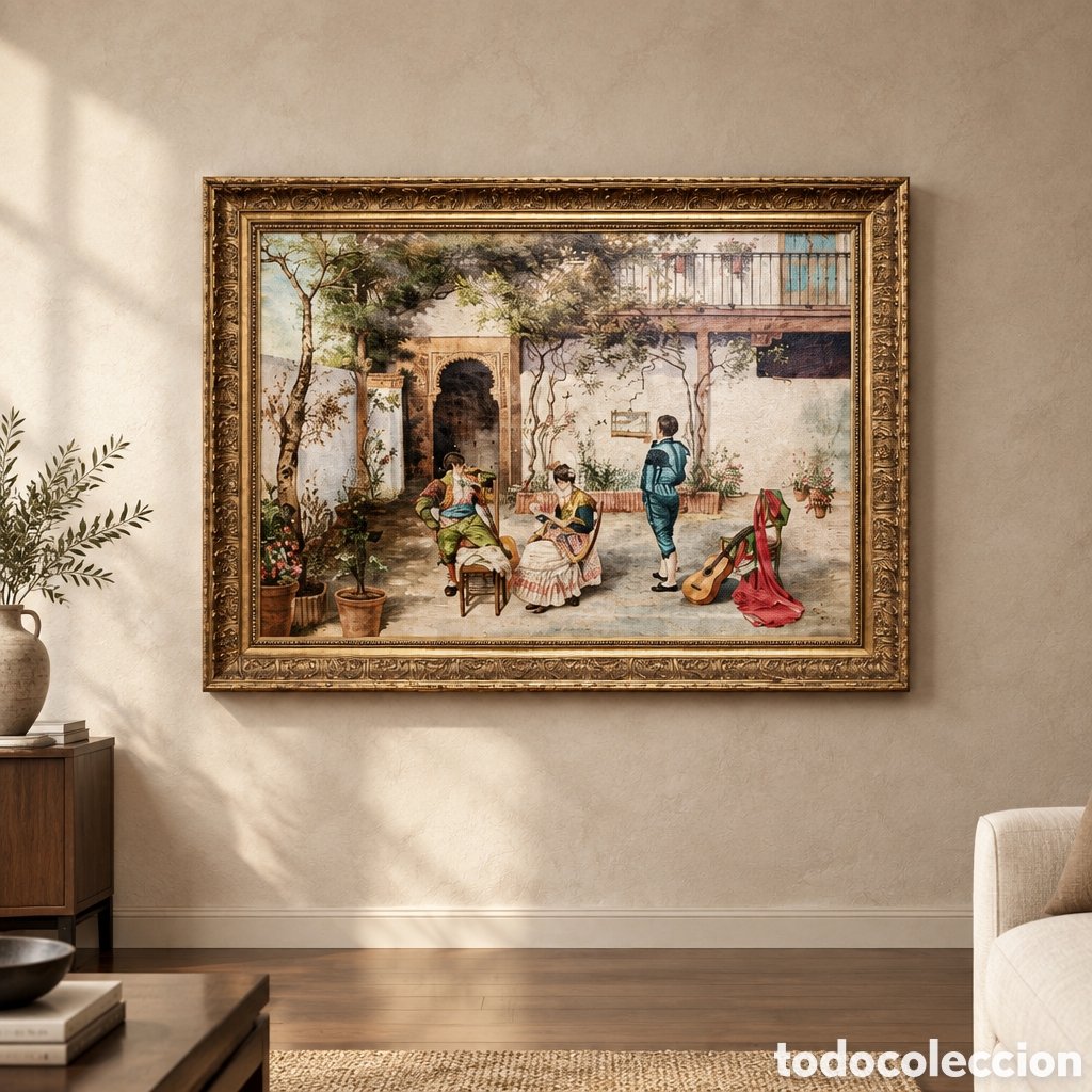 Arte: EXTRAORDINARIO OLEO SOBRE LIENZO . ESCENA COSTUMBRISTA ANDALUZA. FIRMADO.S XIX. CON MARCO 135x100 CM