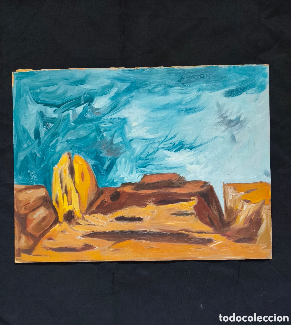 Arte: JOAN COMELLAS &ndash; PAISAJE COSTERO &ndash; T&Eacute;CNICA MIXTA SOBRE CART&Oacute;N &ndash; FIRMADO &ndash; 51 x 39 CM