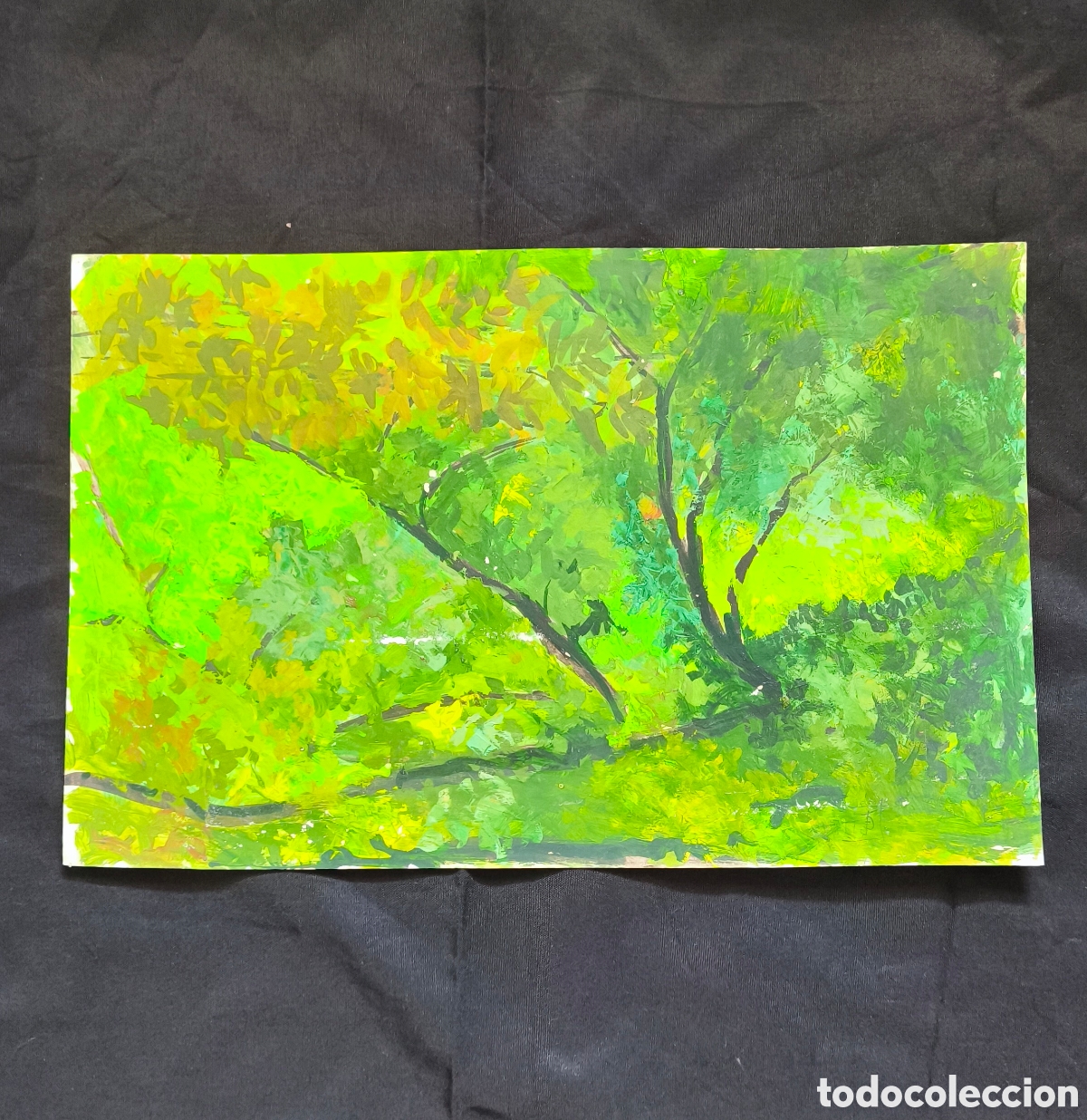Arte: JOAN COMELLAS &ndash; PAISAJE BOSCOSO &ndash; PINTURA SOBRE PAPEL &ndash; 50 x 33 CM &ndash; OBRA ORIGINAL