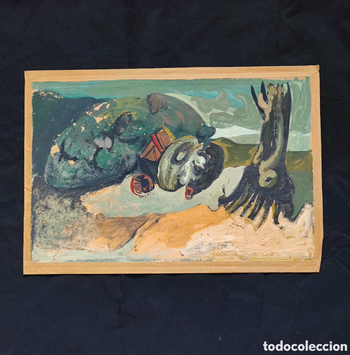 Arte: JOAN COMELLAS &ndash; COMPOSICI&Oacute;N FIGURATIVA &ndash; PINTURA SOBRE PAPEL &ndash; 1961 &ndash; OBRA ORIGINAL FIRMADA