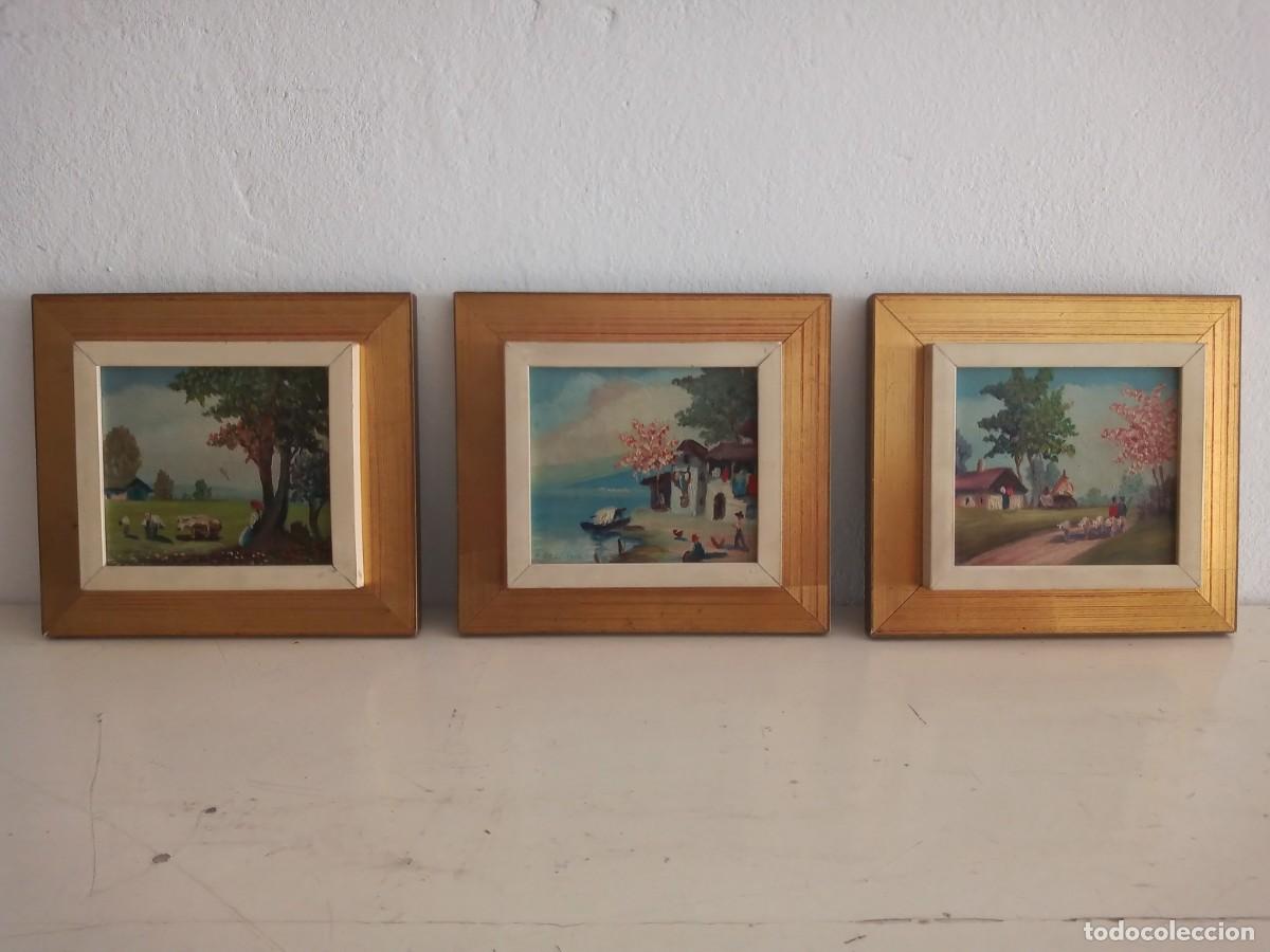Arte: TR&Iacute;PTICO 3 &Oacute;LEOS MINIS PAISAJES COSTUMBRISTAS
