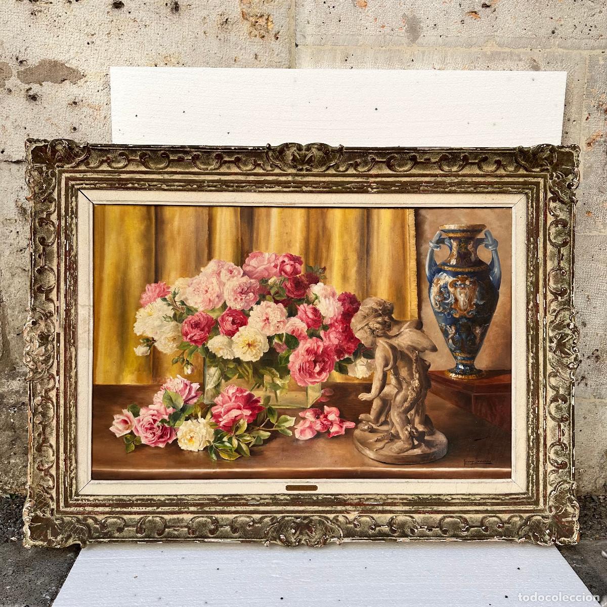 Arte: &ldquo;Bodeg&oacute;n de rosas y jarr&oacute;n&rdquo; Solange Devienne, s. XX &ndash; Francia - Foto 3
