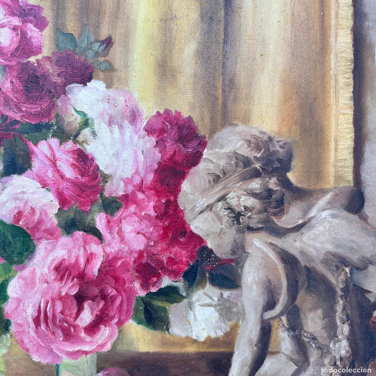Arte: &ldquo;Bodeg&oacute;n de rosas y jarr&oacute;n&rdquo; Solange Devienne, s. XX &ndash; Francia - Foto 4