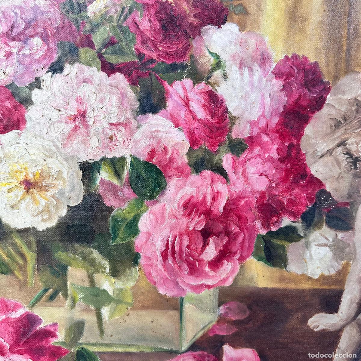 Arte: &ldquo;Bodeg&oacute;n de rosas y jarr&oacute;n&rdquo; Solange Devienne, s. XX &ndash; Francia - Foto 5
