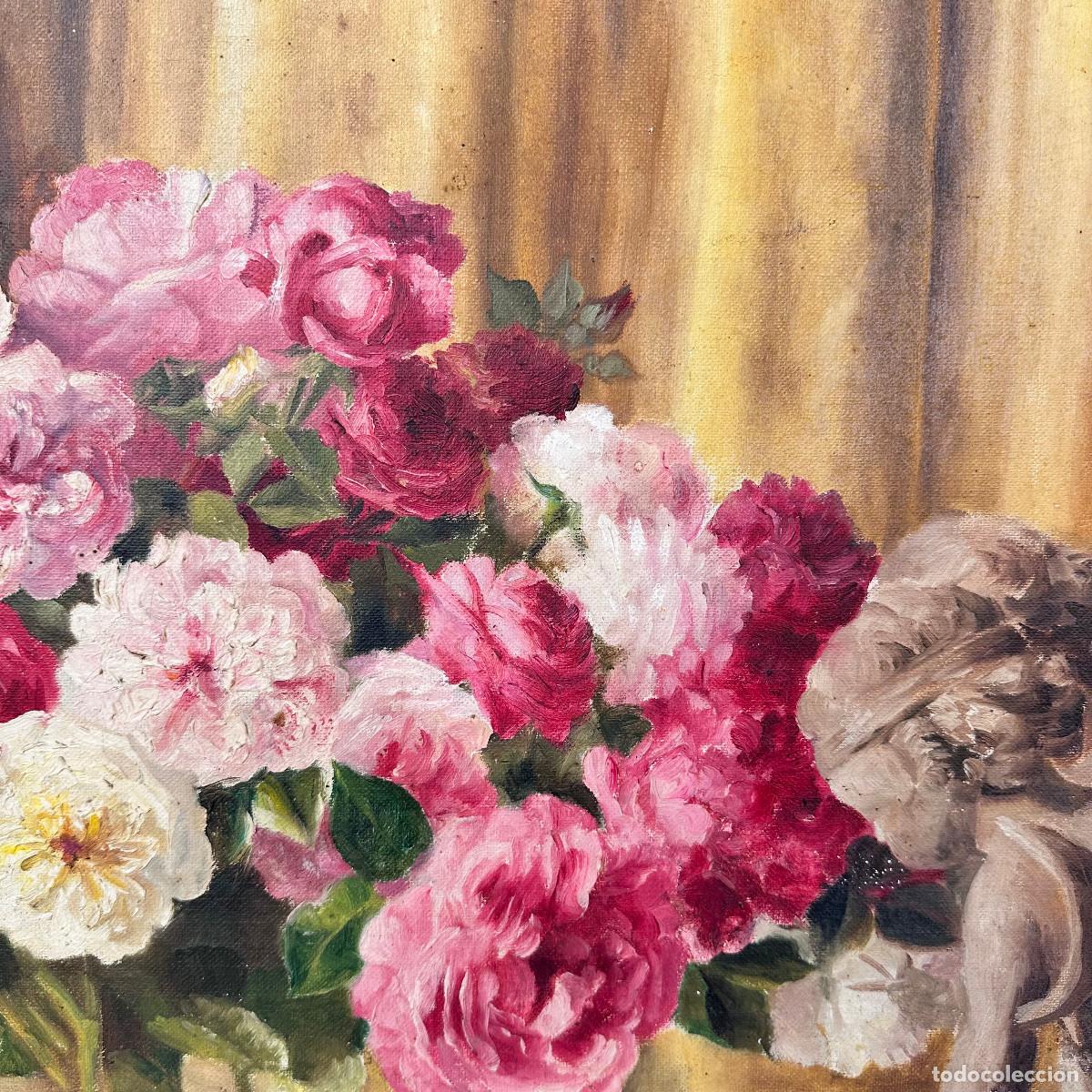 Arte: &ldquo;Bodeg&oacute;n de rosas y jarr&oacute;n&rdquo; Solange Devienne, s. XX &ndash; Francia - Foto 6