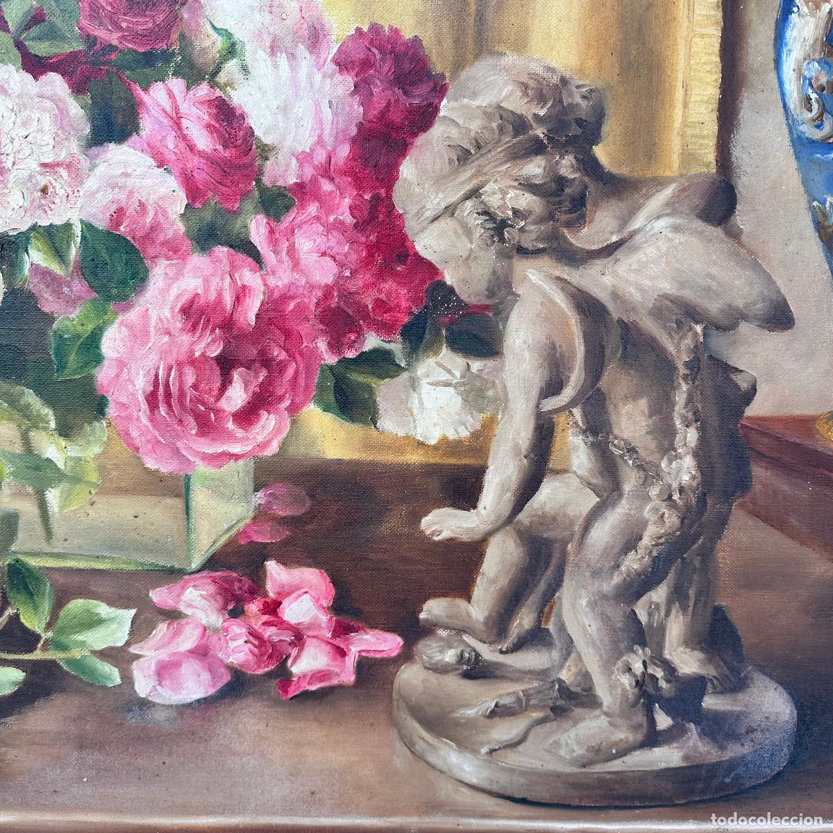 Arte: &ldquo;Bodeg&oacute;n de rosas y jarr&oacute;n&rdquo; Solange Devienne, s. XX &ndash; Francia - Foto 7