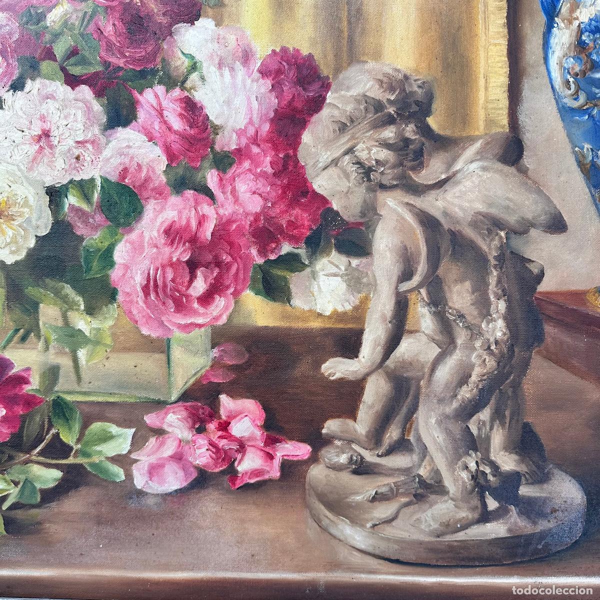 Arte: &ldquo;Bodeg&oacute;n de rosas y jarr&oacute;n&rdquo; Solange Devienne, s. XX &ndash; Francia - Foto 14