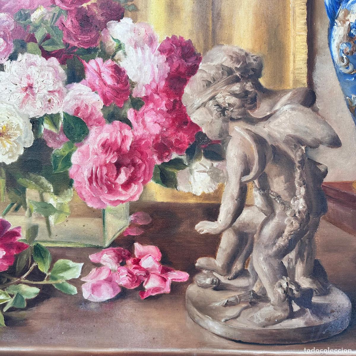Arte: &ldquo;Bodeg&oacute;n de rosas y jarr&oacute;n&rdquo; Solange Devienne, s. XX &ndash; Francia - Foto 15