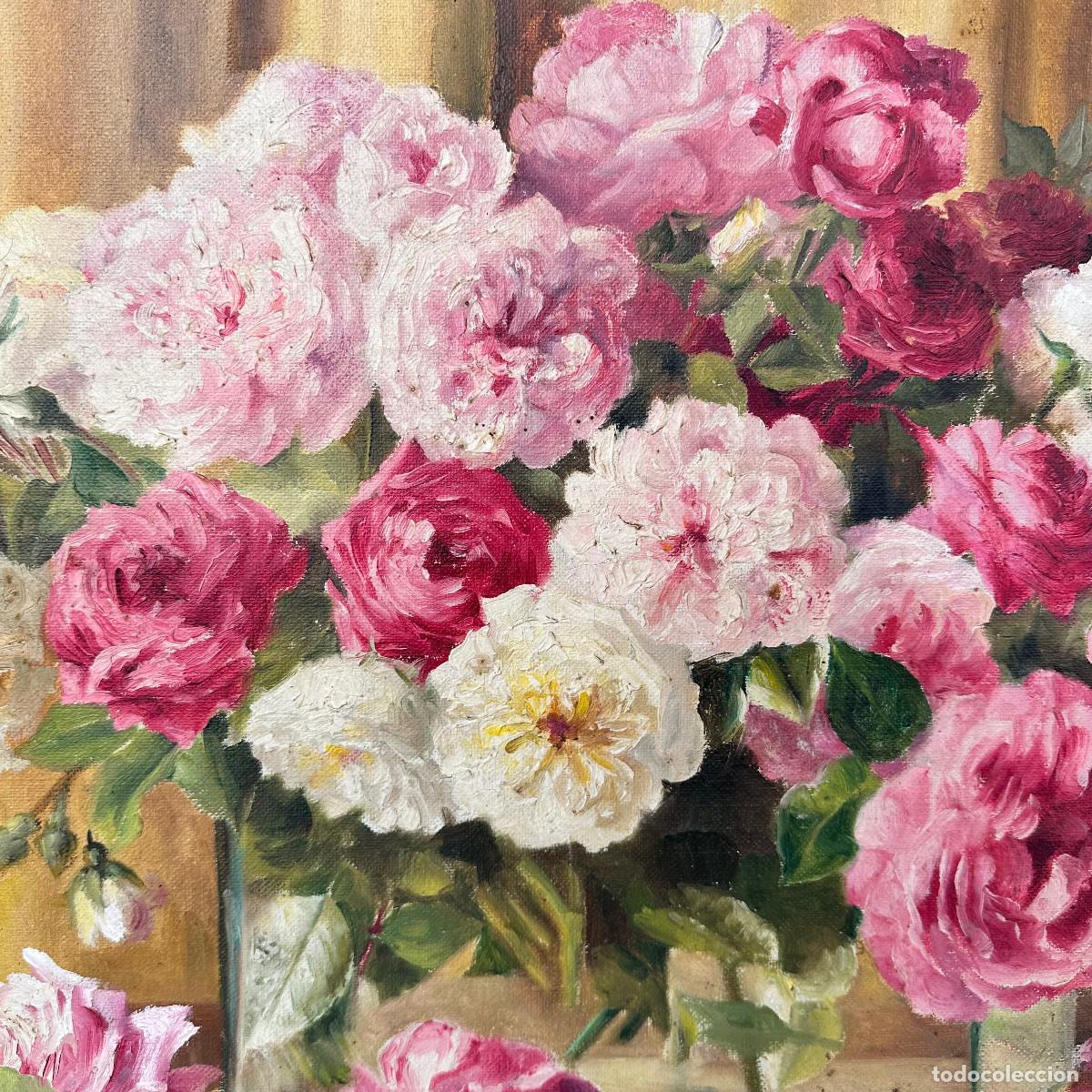 Arte: &ldquo;Bodeg&oacute;n de rosas y jarr&oacute;n&rdquo; Solange Devienne, s. XX &ndash; Francia - Foto 18