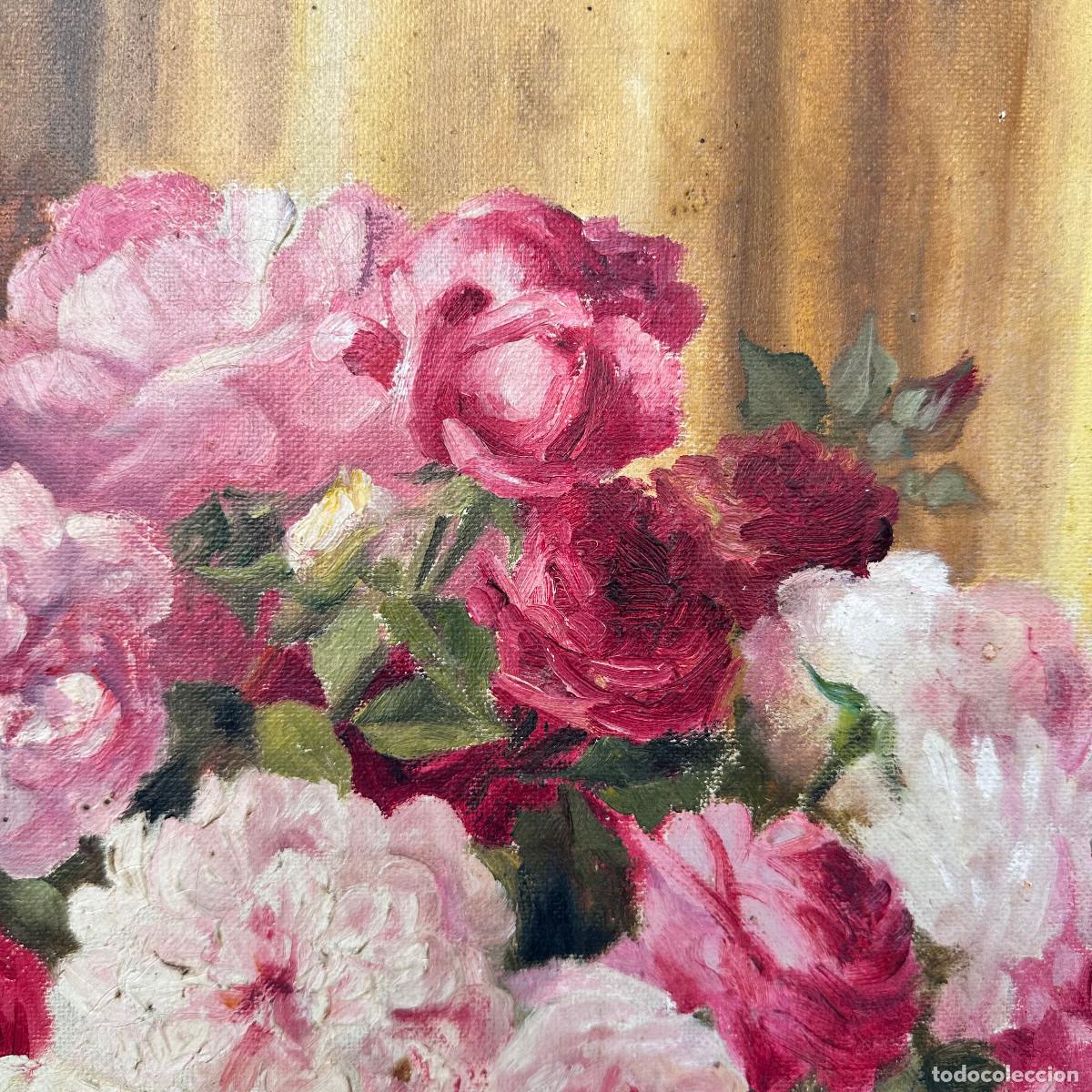 Arte: &ldquo;Bodeg&oacute;n de rosas y jarr&oacute;n&rdquo; Solange Devienne, s. XX &ndash; Francia - Foto 19