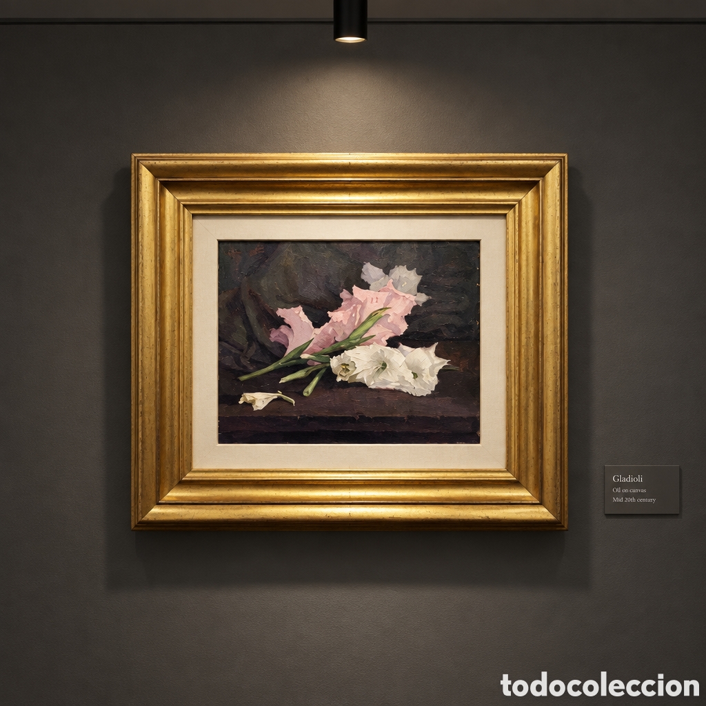 Kunst: FERNANDO LOPEZ PASCUAL. MALAGA. GLADIOLOS .OLEO SOBRE TABLA.