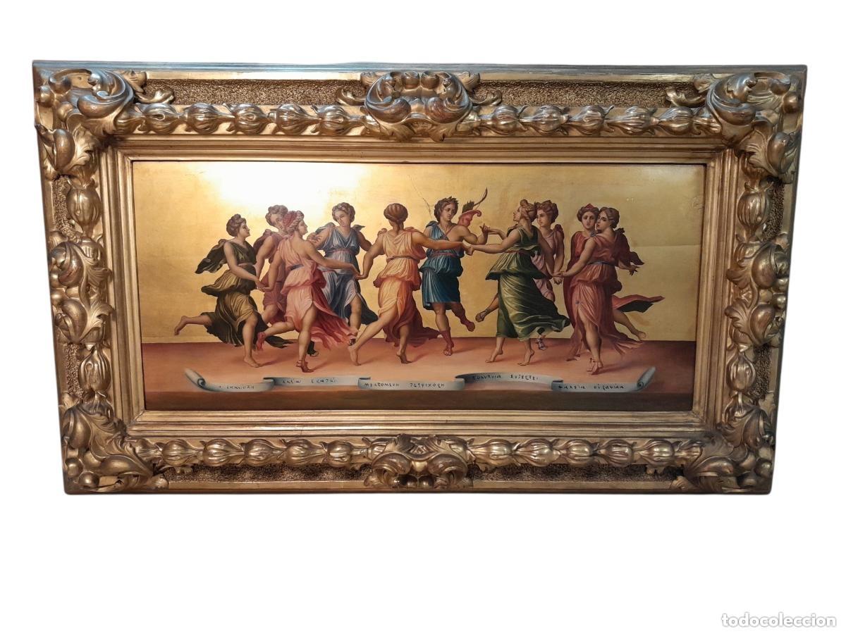 Arte: A-570. PINTURA AL &Oacute;LEO DE OLGA ALBINA REPRESENTANDO A APOLO Y LAS MUSAS. SIGLO XIX