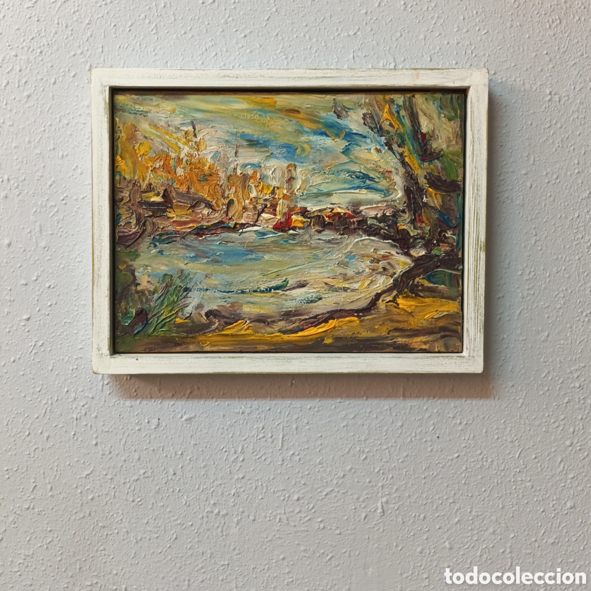 Arte: Cuadro al &oacute;leo original paisaje contempor&aacute;neo pintura con textura tonos verdes y ocres