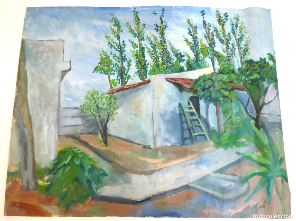 Arte: Bonito paisaje al oleo pintado sobre papel y firmado, mide 88X70 cm