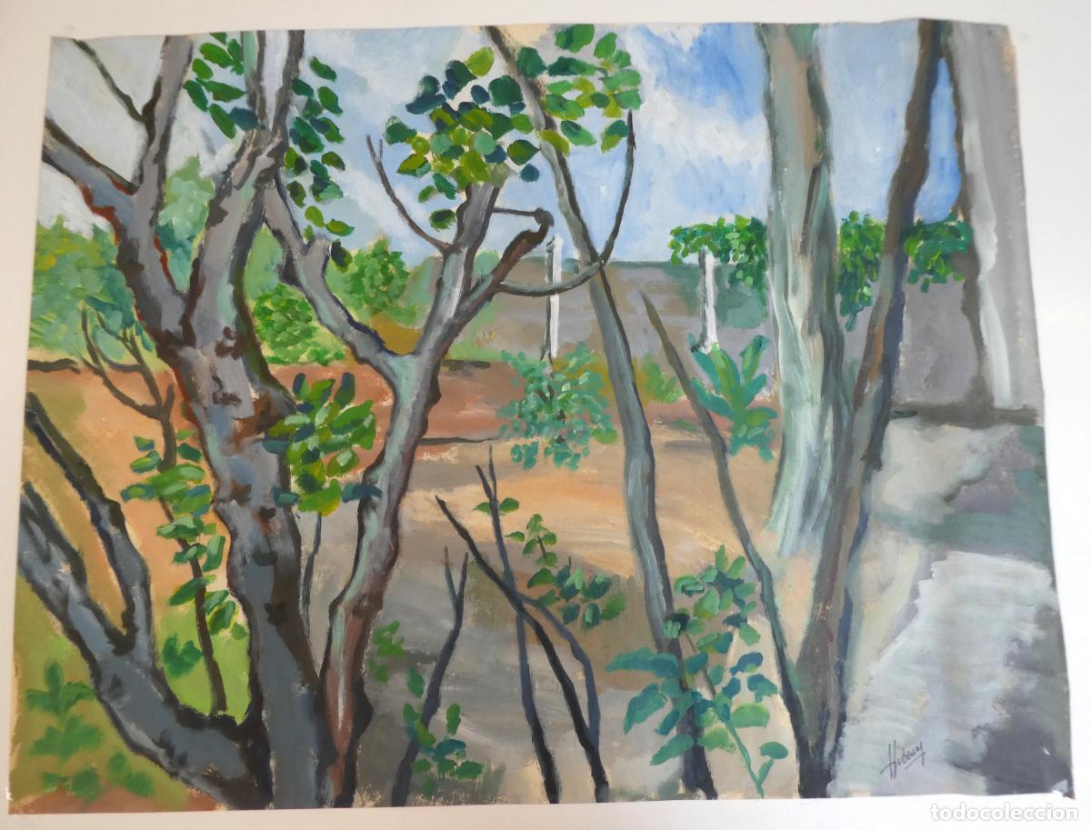 Arte: Bonito paisaje al oleo pintado sobre papel y firmado, mide 90X69 cm