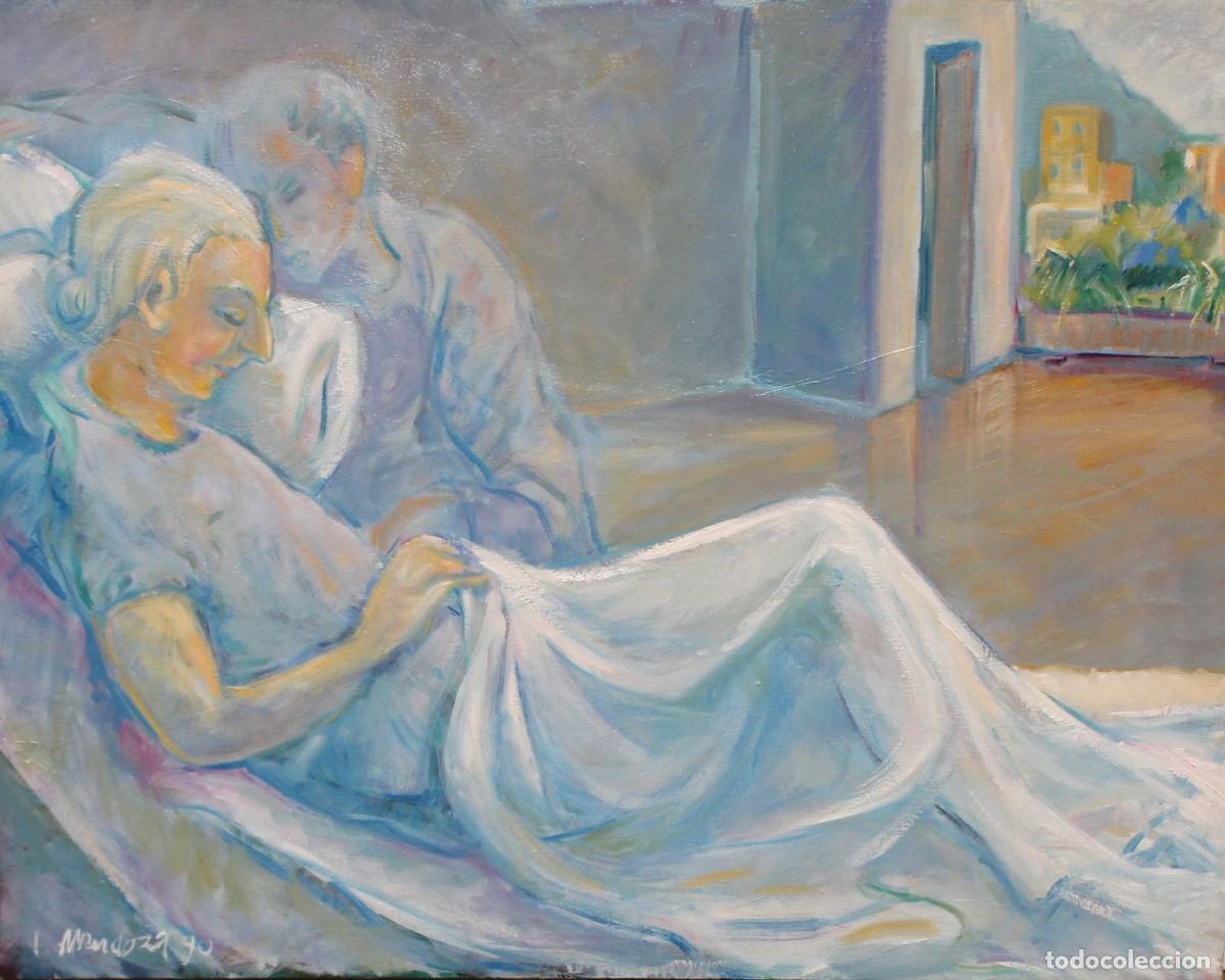 Arte: JUAN MENDOZA MARRUEDO (Sisam&oacute;n, Zaragoza, 1929 - ??) OLEO SOBRE TELA DEL A&Ntilde;O 1990. HORA DEL DESCANSO