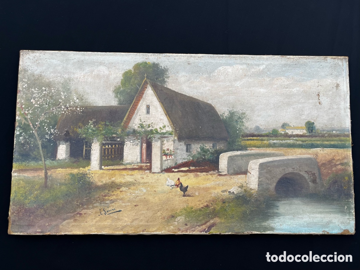 Arte: &Oacute;leo sobre lienzo Paisaje Valenciano. Siclo XlX. Firmado.
