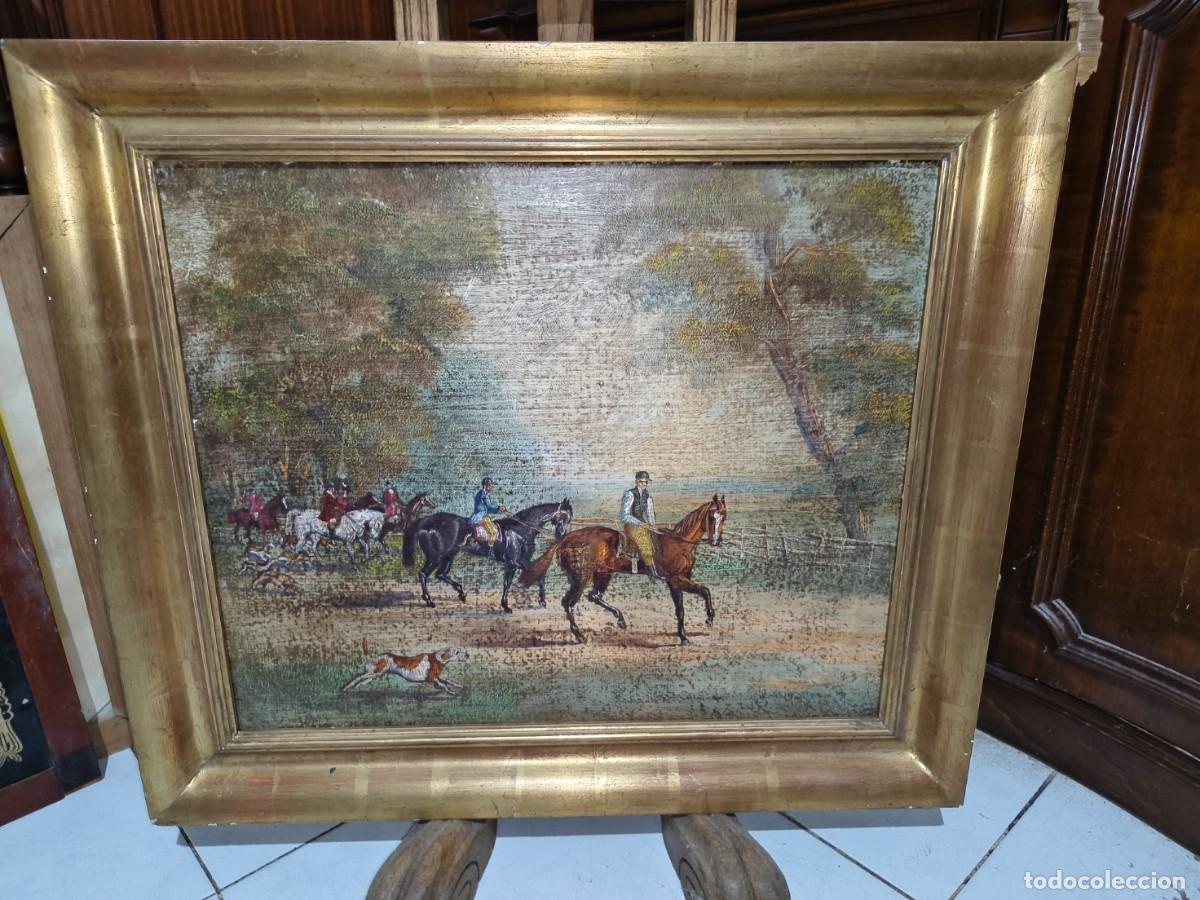 Arte: Pintura Inglesa, Ecuestre que representa una Escena de Cacer&iacute;a de Zorros,68x59 cm