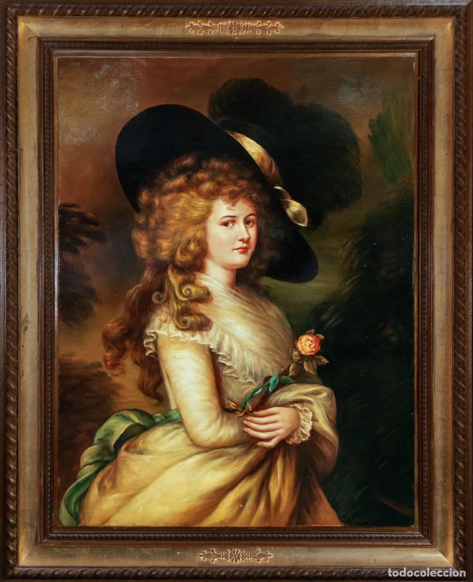 Arte: Gran retrato femenino, reproducci&oacute;n al &oacute;leo del Retrato de Georgiana (Gainsborough)
