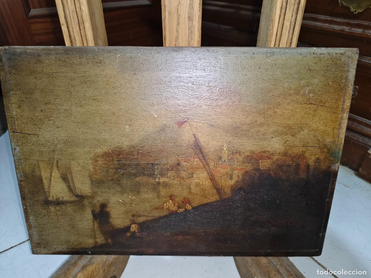 Arte: Oleo Sobre Tabla, marina / pintura de paisaje costero,35x24 cm..