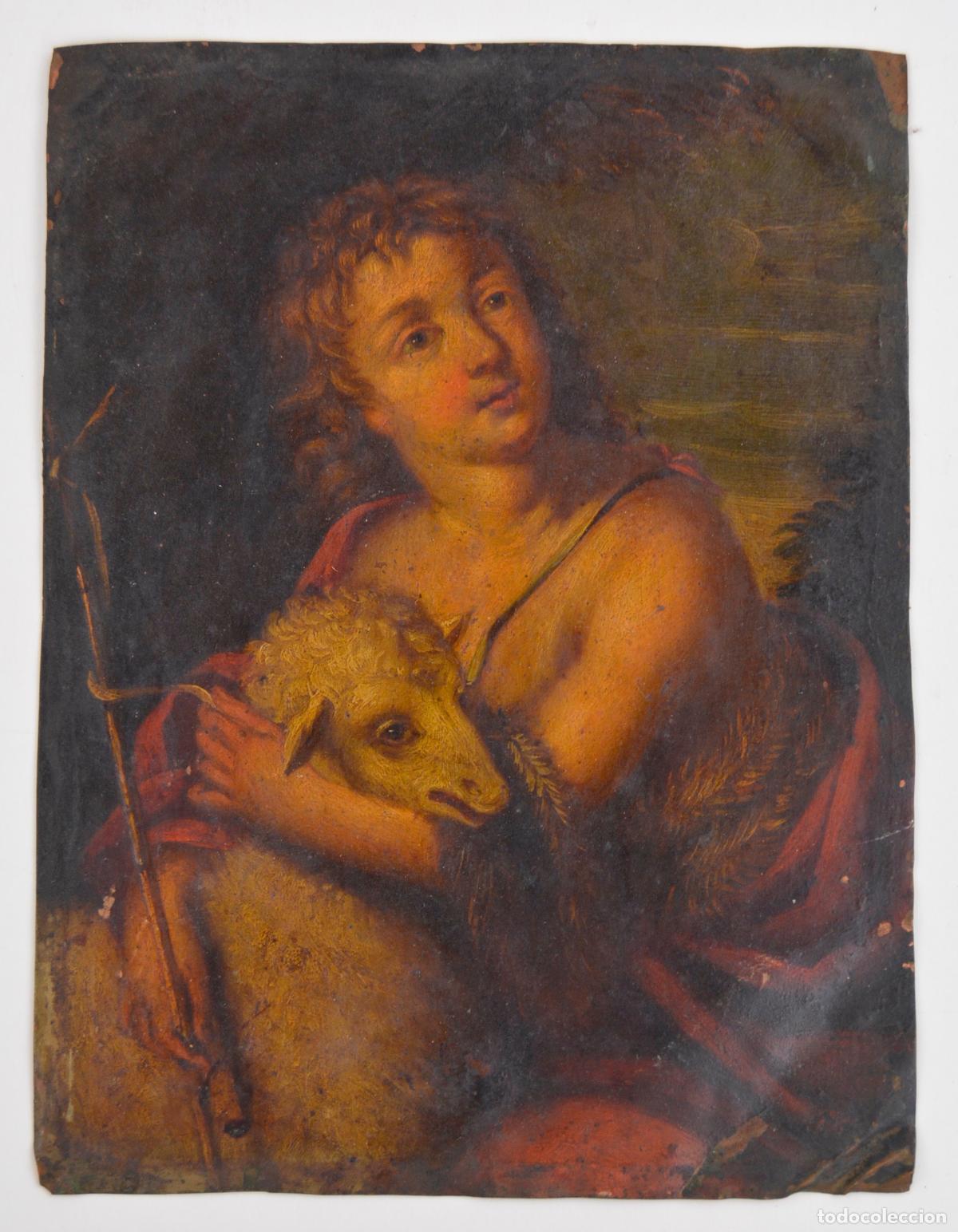 Arte: San Juanito con el cordero, pintura al &oacute;leo sobre cobre, finales del siglo XVII.