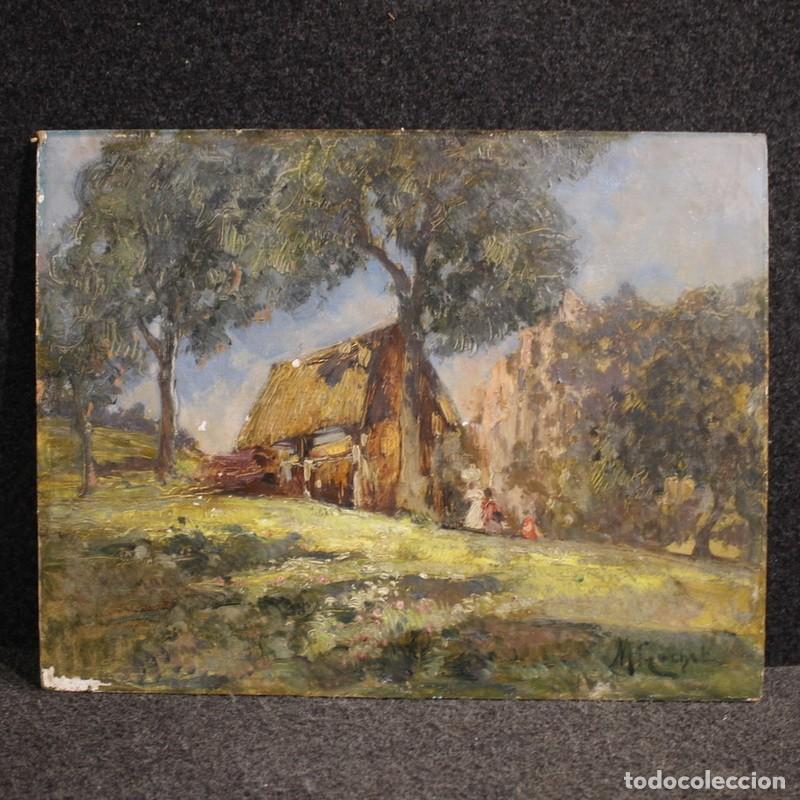 Arte: Pintura italiana del siglo XX, vista campestre con personajes