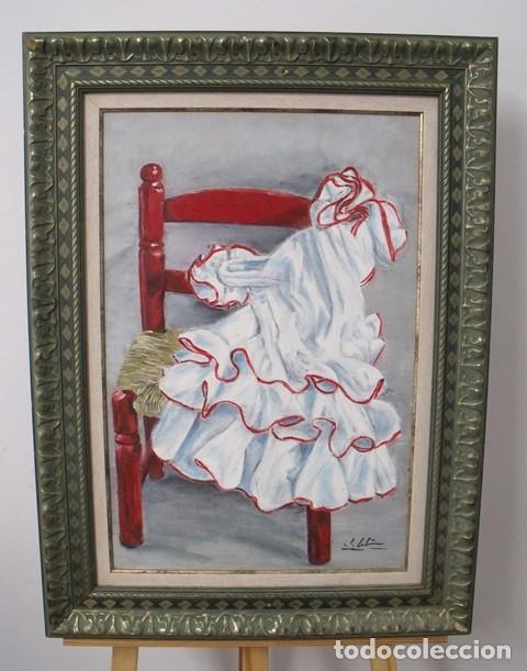 Arte: Cuadro Flamenco &Oacute;leo sobre madera El traje de Paula - Firmado Jos&eacute; M&ordf; N&uacute;&ntilde;ez