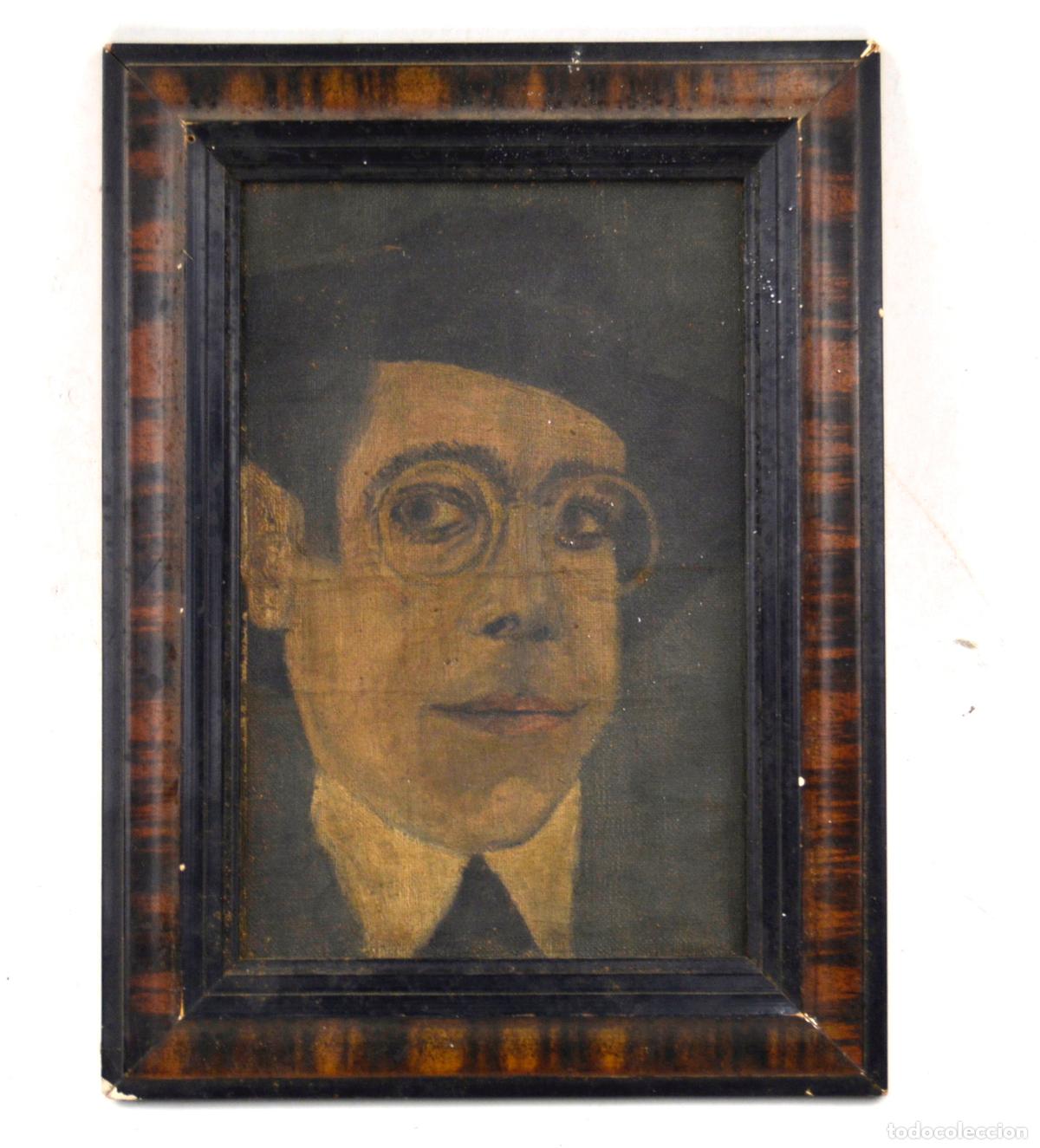 Arte: Retrato de hombre, 1920 - 1930, pintura al &oacute;leo sobre tela adherida a madera, sin firmar, con marco