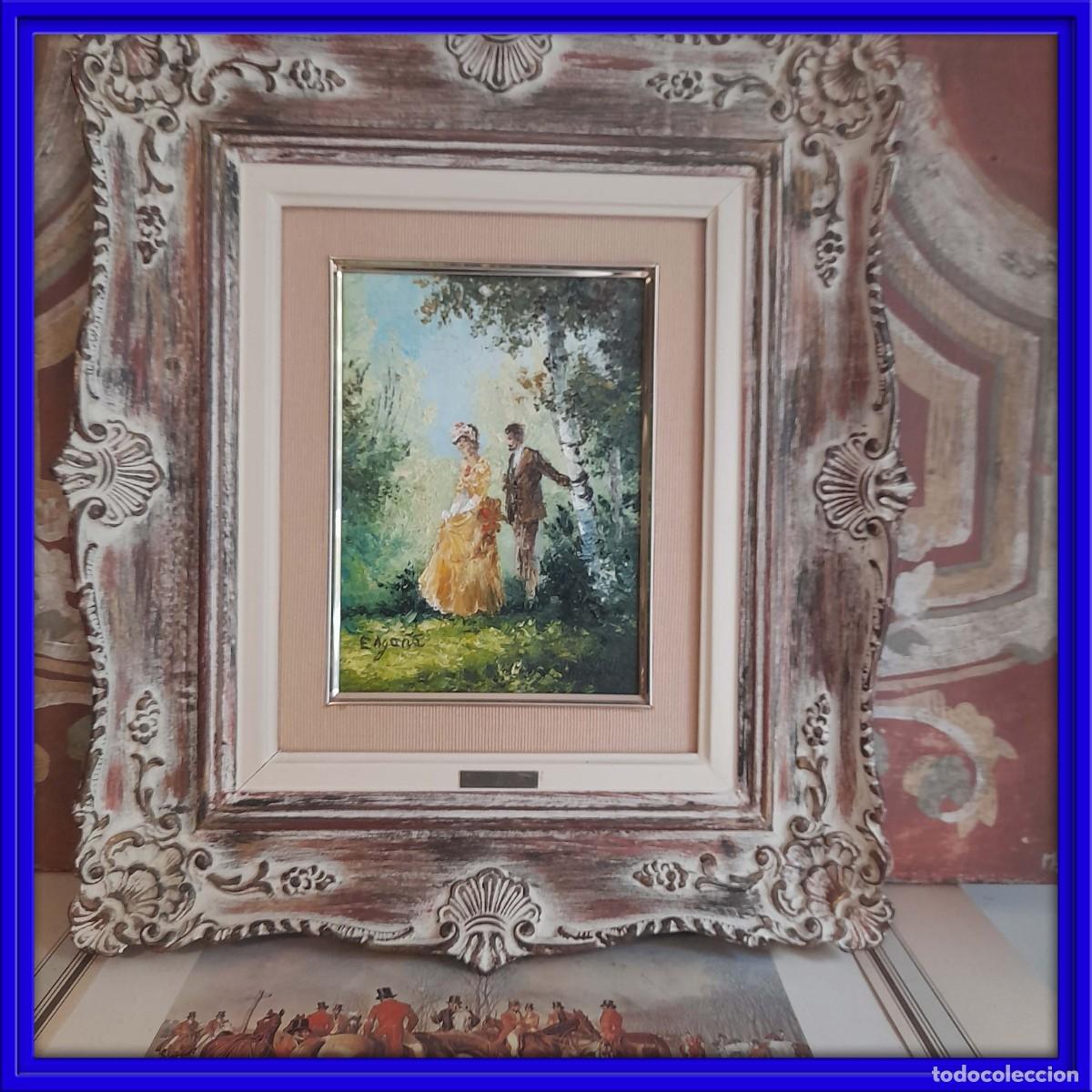 Arte: CUADRO ROMANTICO OLEO SOBRE LIENZO FIRMADO E. AGU&Ntilde;A