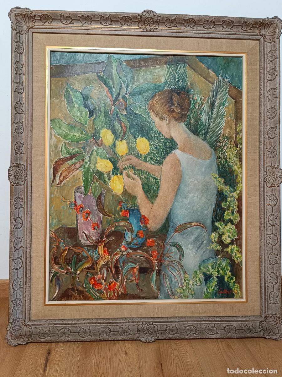 Arte: Oleo sobre lienzo -Lluisa Sallent - Gran formato 92x73 cm &rdquo;Flores&rdquo; - Enmarcado