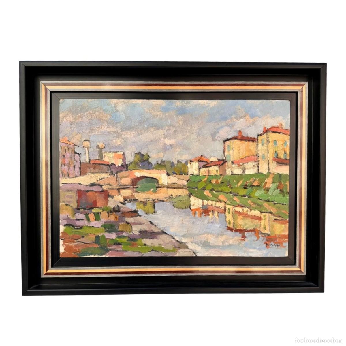Arte: Oleo sobre tabla Escuela Francesa Postimpresionista &rdquo;Paisaje Urbano&rdquo;Firmado y fechado