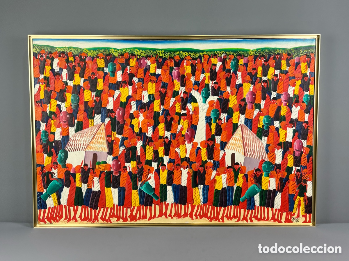 Arte: LAURENT CASIMIR (Haiti, 1928-1990) - FIESTA POPULAR -OLEO LIENZO