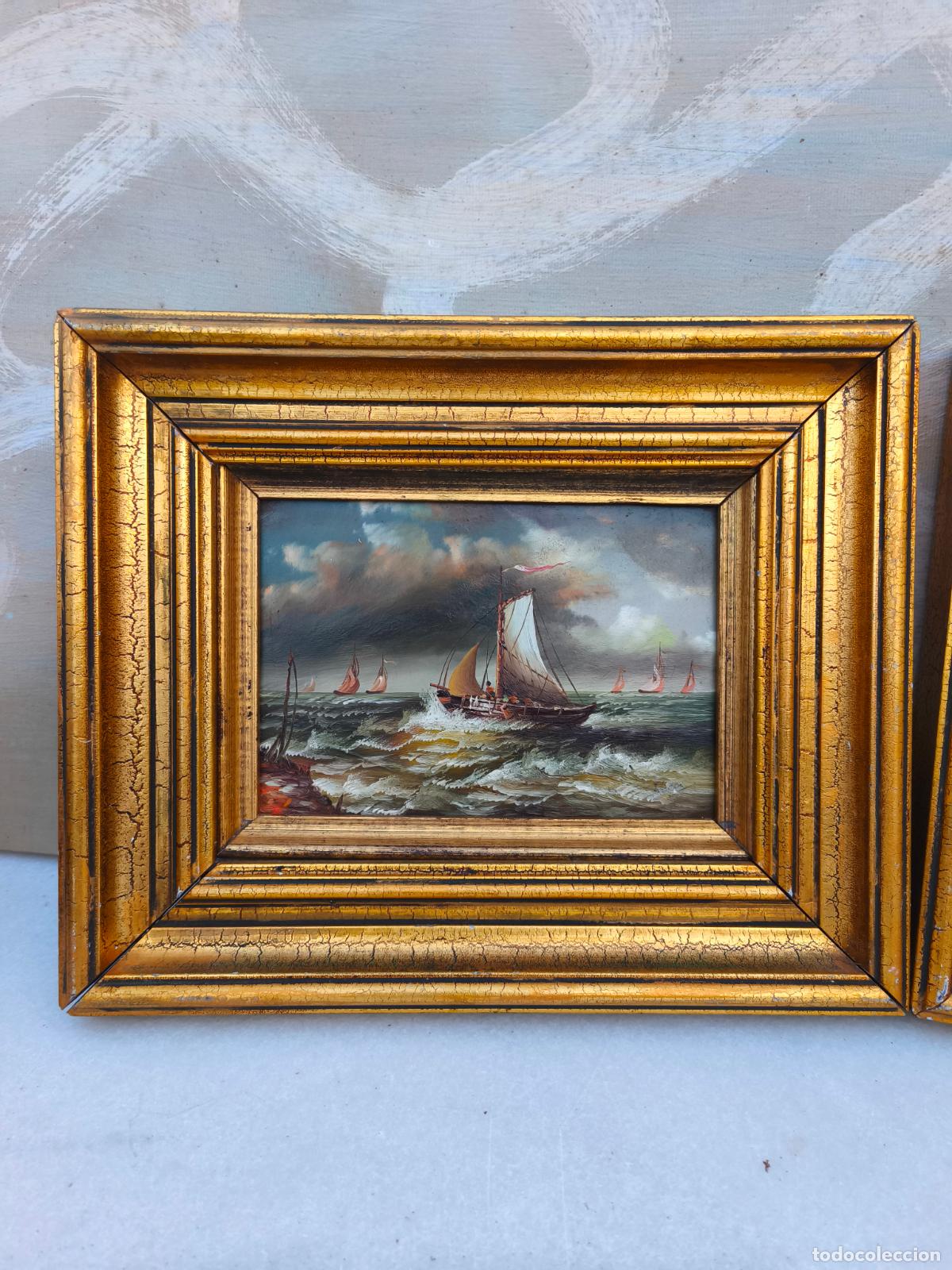 Arte: PAREJA DE MARINAS OLEO SOBRE TABLA. - Foto 2