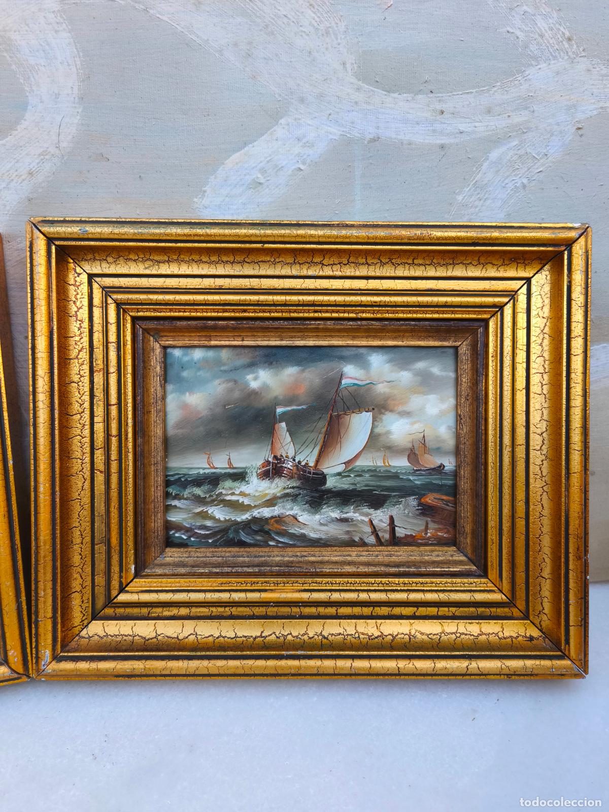 Arte: PAREJA DE MARINAS OLEO SOBRE TABLA. - Foto 3