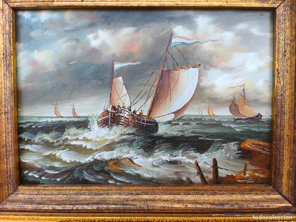 Arte: PAREJA DE MARINAS OLEO SOBRE TABLA. - Foto 4