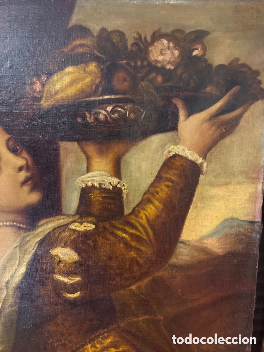 Arte: &Oacute;leo sobre lienzo Mujer con frutero - Foto 3