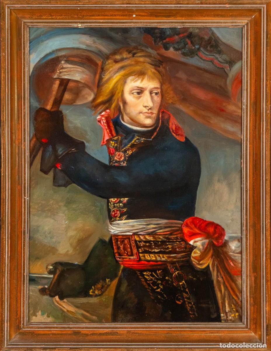 Arte: Napole&oacute;n Bonaparte, gran retrato militar al &oacute;leo sobre lienzo, ca. 1900