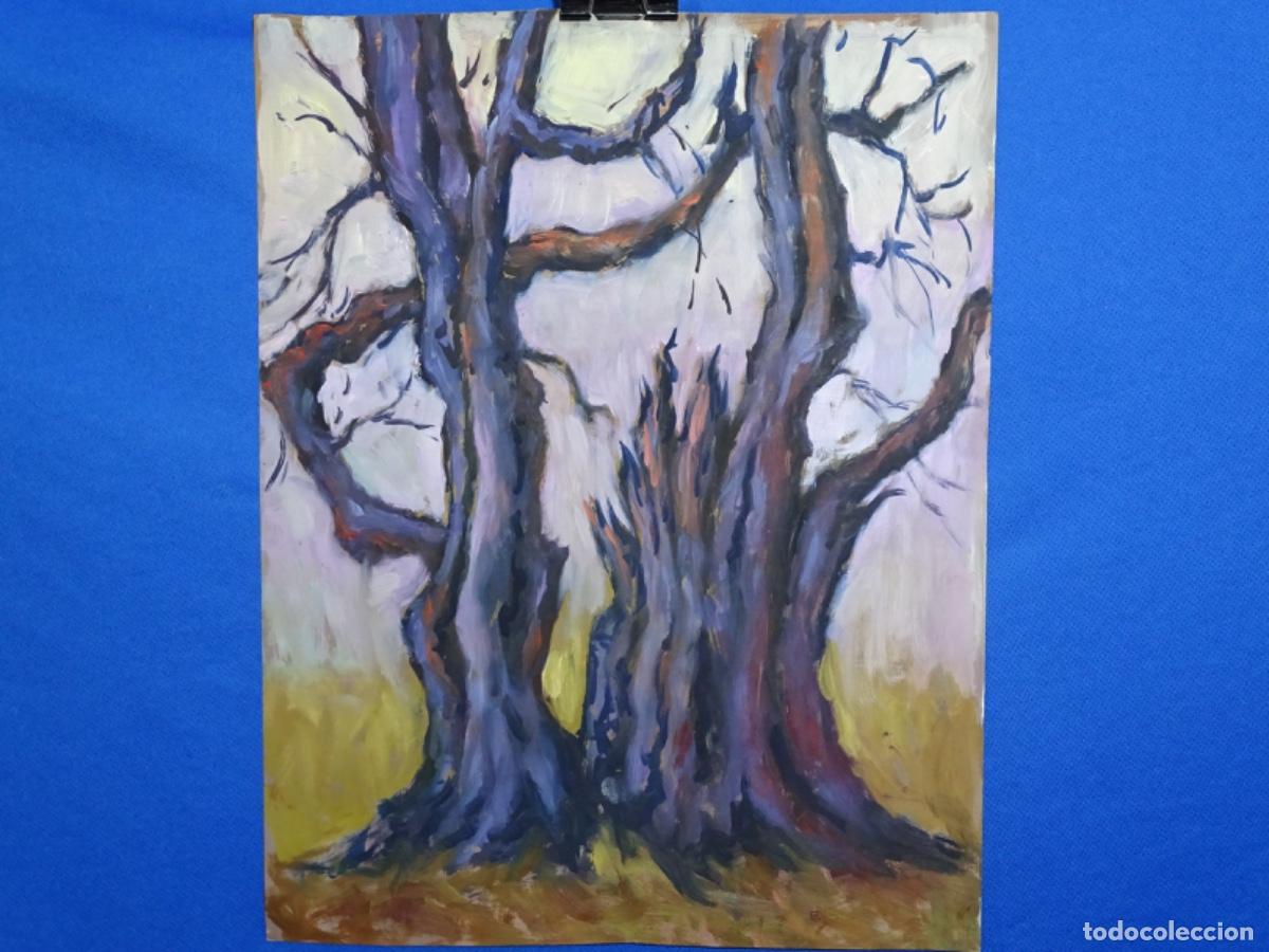 Arte: INTERESANTE &Oacute;LEO EXPRESIONISTA AN&Oacute;NIMO SOBRE CARTULINA A&Ntilde;OS 60. &Aacute;RBOL.
