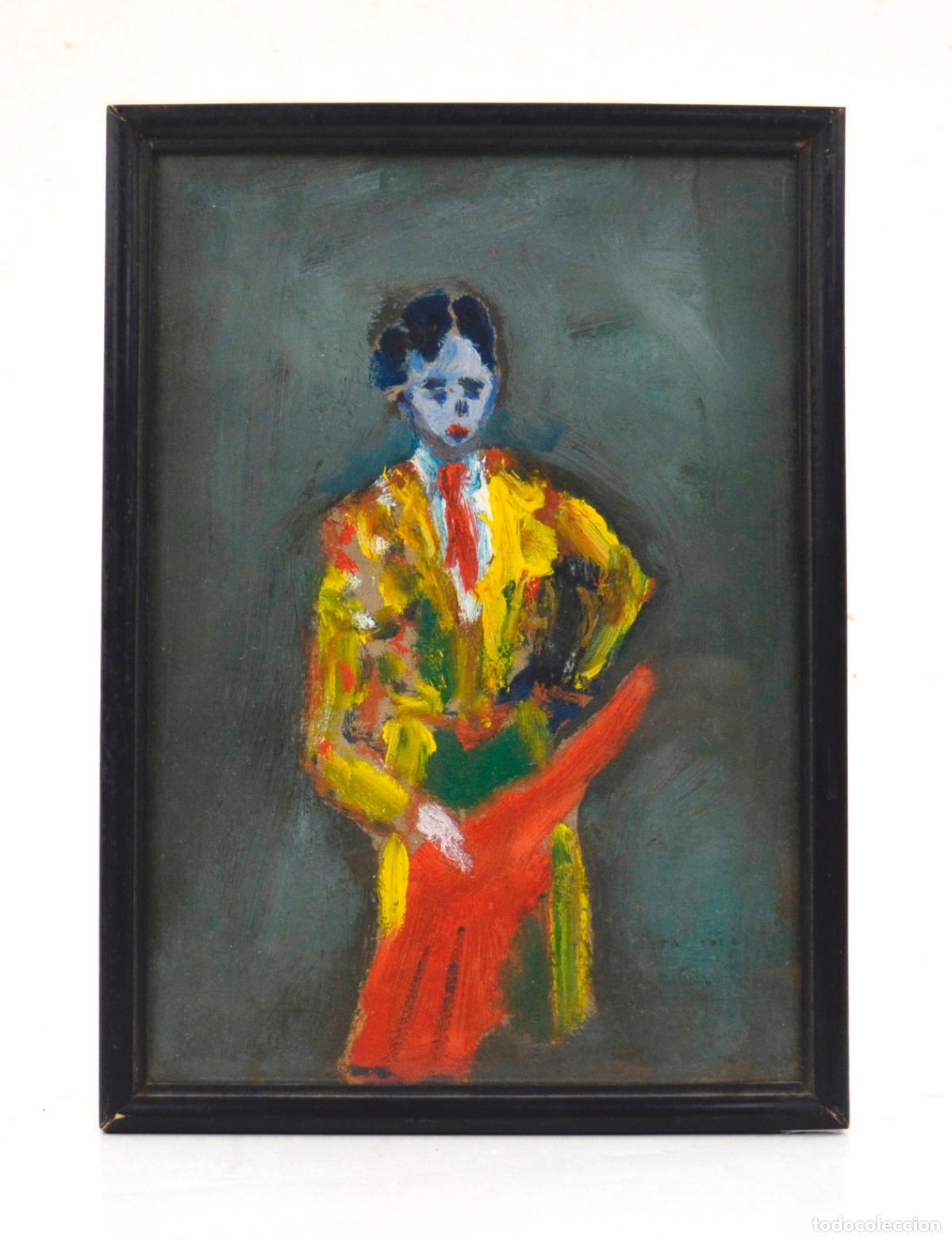 Arte: Torero, pintura sobre papel, fechado en 1948, firma ilegible, artista por identificar.