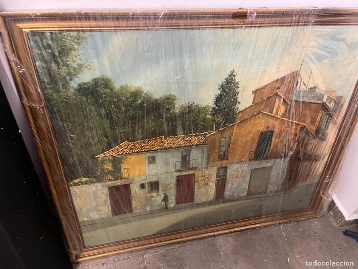 Arte: &Oacute;leo gran formato, calle junto al Jard&iacute;n Bot&aacute;nico de Valencia, firmado Am&oacute;s. Marco dorado
