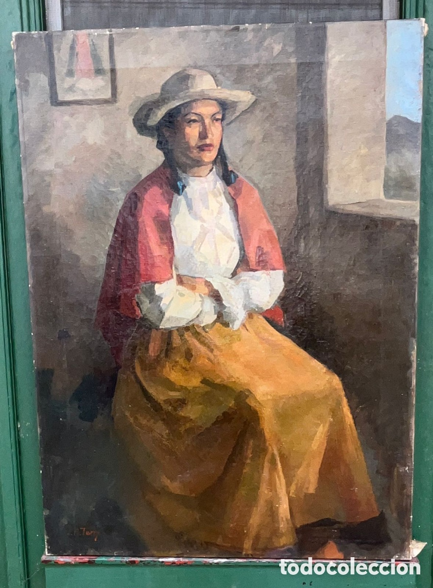 Arte: JOSEPH ALFRED TERRY- Retrato de mujer con vestimenta tradicional regional