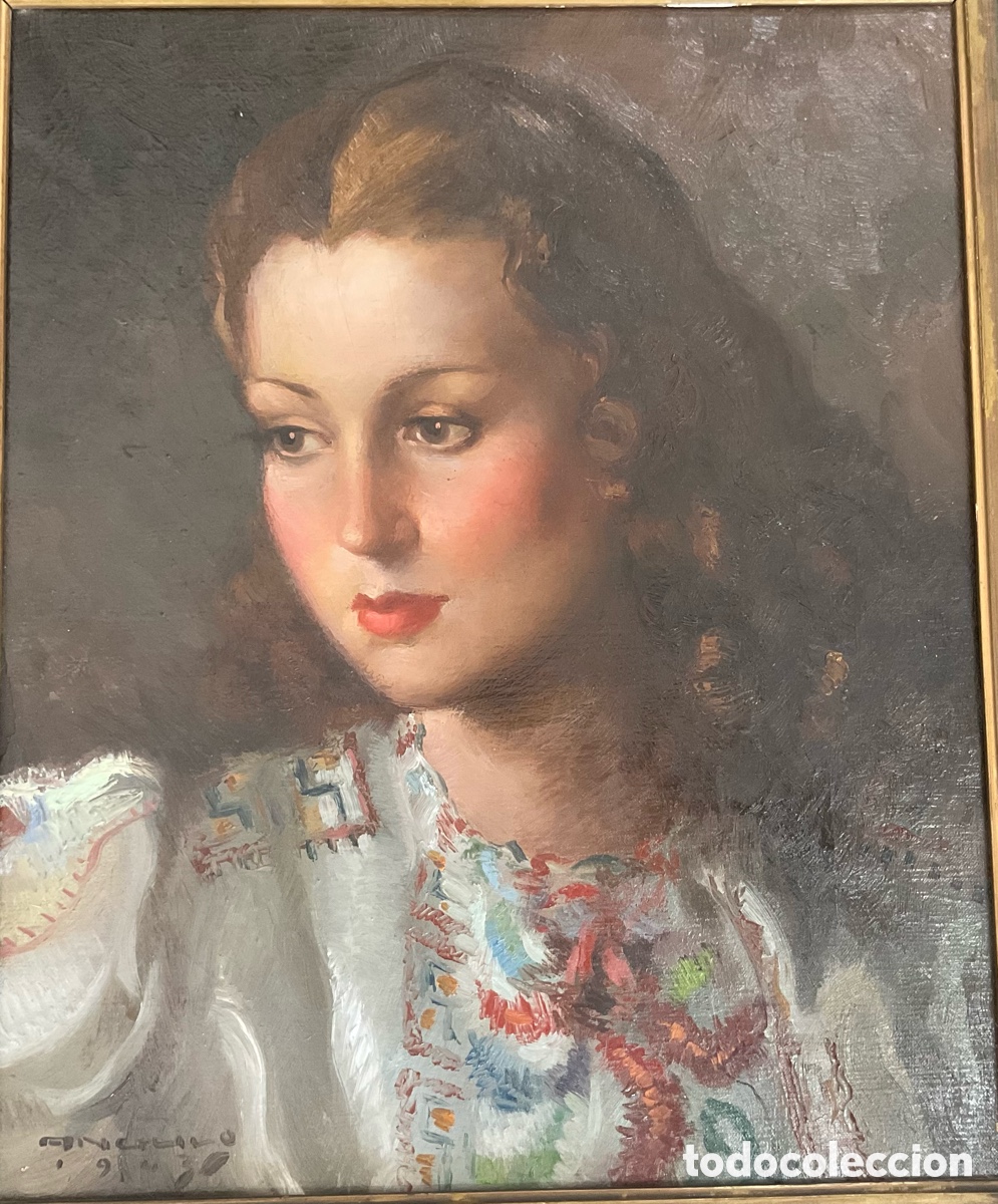 Arte: JOAQU&Iacute;N ANGULO GARC&Iacute;A (1905-1985) &ndash; MUJER JOVEN &ndash; &Oacute;LEO SOBRE LIENZO &ndash; 1941